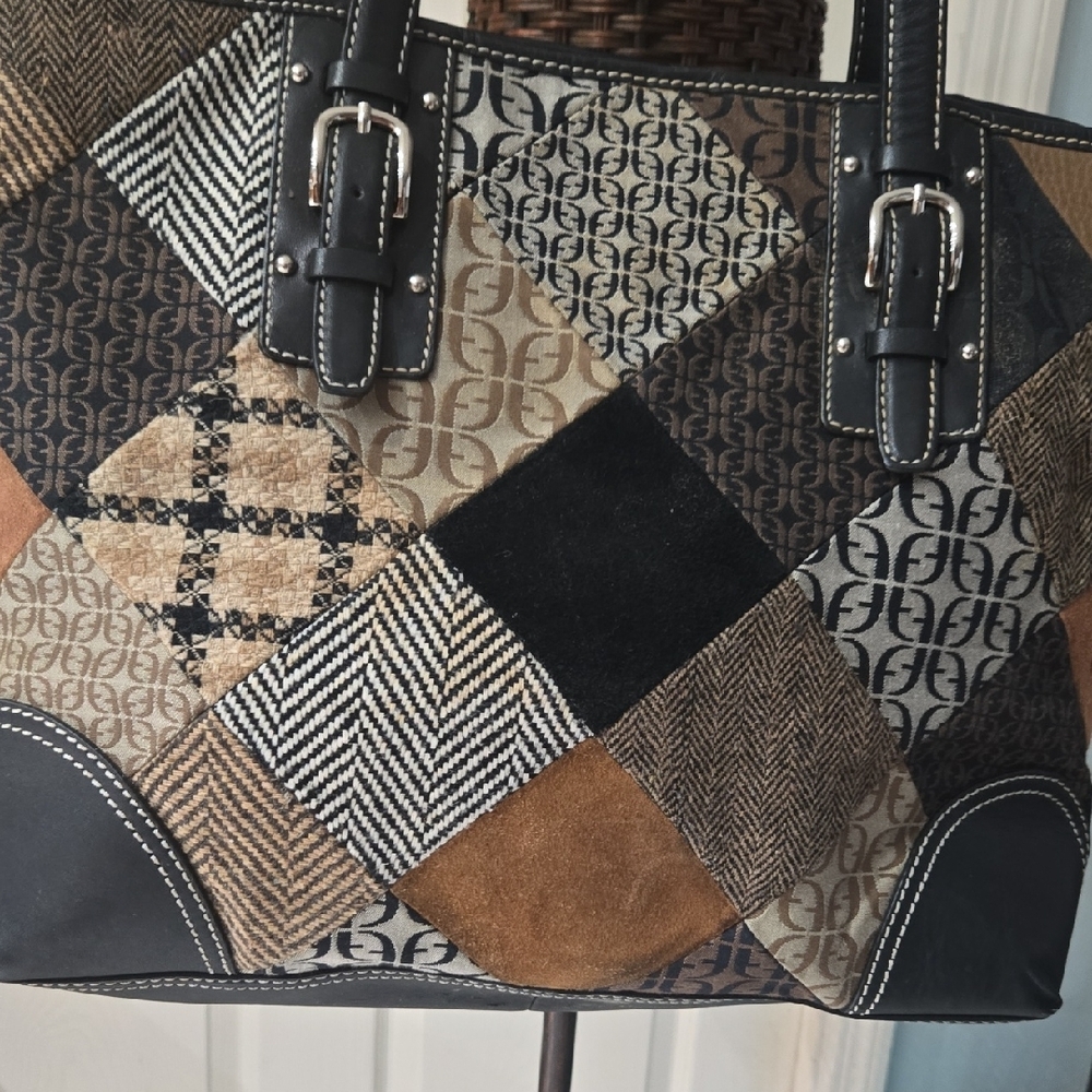 Patchwork Tote Bag - Black And Brown - image 4